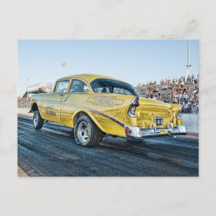 Cartão Postal Gassor de barriga de chevy 1956 na faixa de arrast