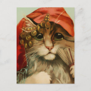 Cartão Postal Gata Cigana com Leque e Lenço por Maurice Boulange