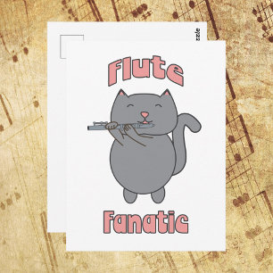 Cartão Postal Gata Cinza Fanática por Flauta Rosa