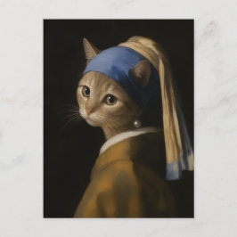 Cartão Postal Gata Fofa Com uma Arte de Gata com Brinco de Pérol