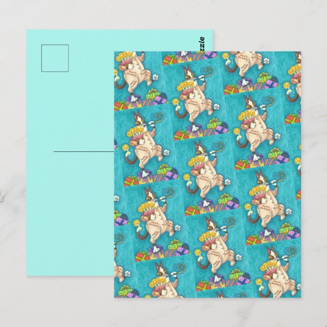 CARTÃO POSTAL GATA HISS N' FITZ DE ROUPA DE ANIVERSÁRIO, BOLO E  (Frente/Verso)