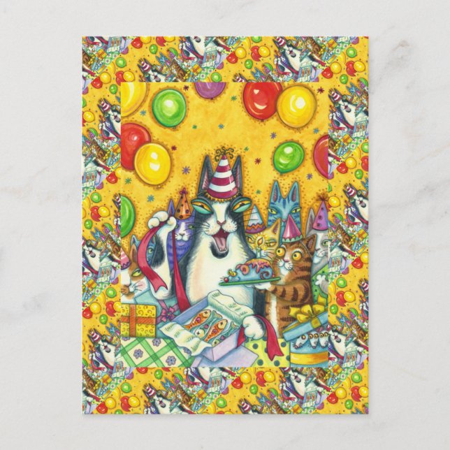 CARTÃO POSTAL GATAÇOS E GATOS FURIOSOS, RATOS, ANIVERSÁRIO ENGRA (Frente)