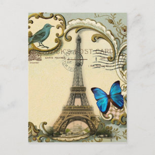Cartão Postal gatby art deco swirls Vintage paris eiffel torre