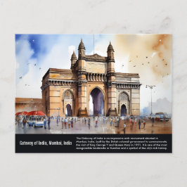 Cartão Postal Gateway of India Mumbai Watercolor Painting