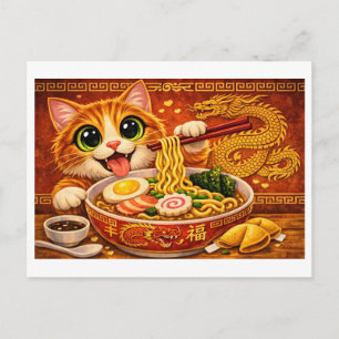 Cartão Postal Gatice Arte de Ramen Kawaii Divertido