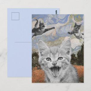 Cartão Postal Gatinhas Loucas se Divertindo Ilustração Surrealis