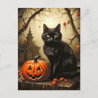 Cartão Postal Gatinho Adorável de Bruxa | Feliz Halloween