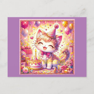 Cartão Postal Gatinho Birthday Joy