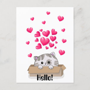 Cartão Postal Gatinho bonito saindo de uma caixa