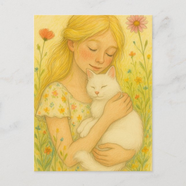 Cartão Postal Gatinho Branco Mãe (Frente)