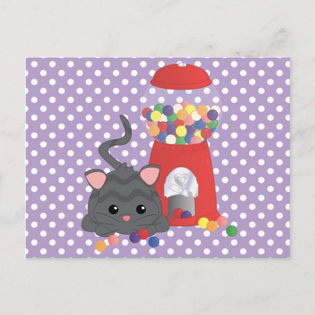 Cartão Postal Gatinho brincando com Gumballs (Frente)