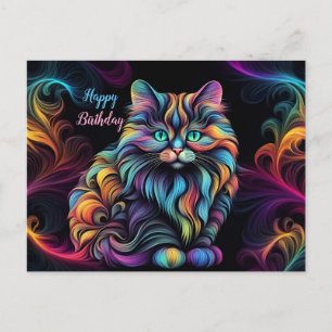 Cartão Postal Gatinho Colorido Bonito Arte Gatinho