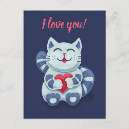 Cartão Postal Gatinho Com Um Gato Azul Coração Que Te Amo