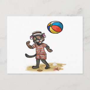 Cartão Postal gatinho da bola de praia