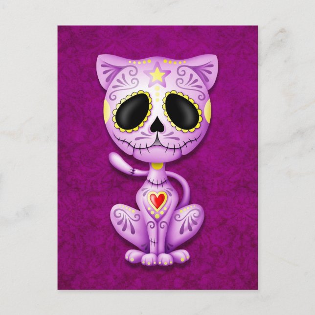 Cartão Postal Gatinho de Açúcar Zombie Roxo (Frente)