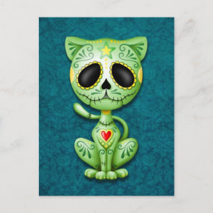 Cartão Postal Gatinho de Açúcar Zombie Verde