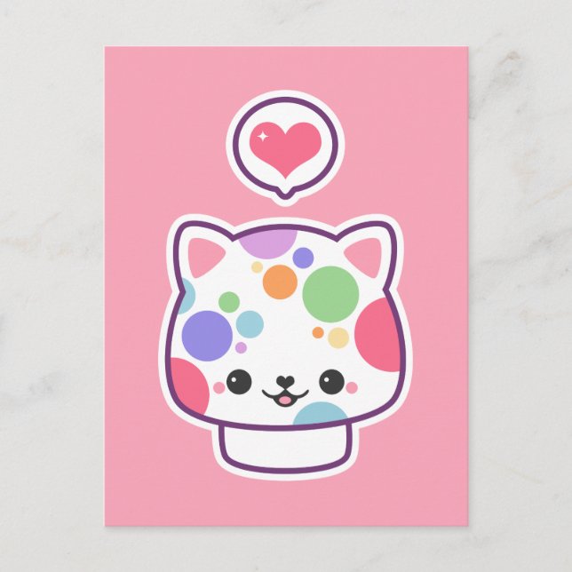 Cartão Postal Gatinho de cogumelo (Frente)
