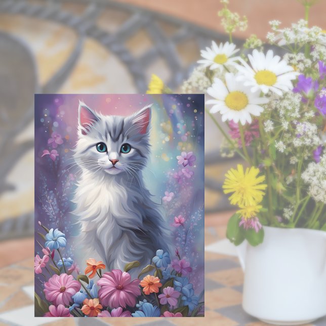 Cartão Postal Gatinho de Fantasia Whimsso no Garden Cat Postcard (Magical Blooms, Pawsome Wishes! 🌸😺)