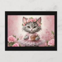 Gatinho de Flores Rosa em Vestido