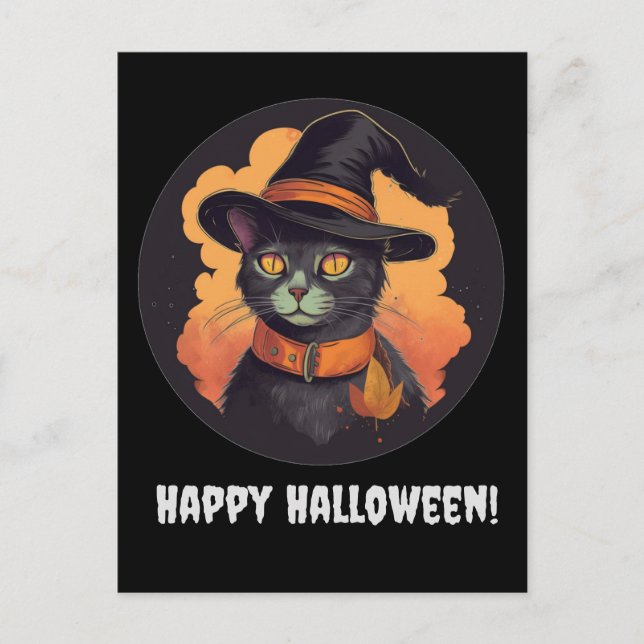 Cartão Postal Gatinho de Halloween (Frente)