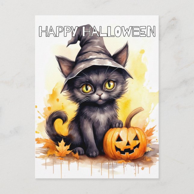 Cartão Postal Gatinho de Halloween Super Adorável (Frente)