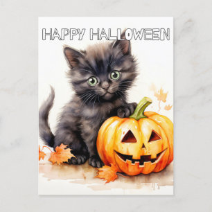 Cartão Postal Gatinho de Halloween Super Bonito