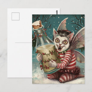 Cartão Postal Gatinho De Vampiro De Natal Com Garrafa De Leite