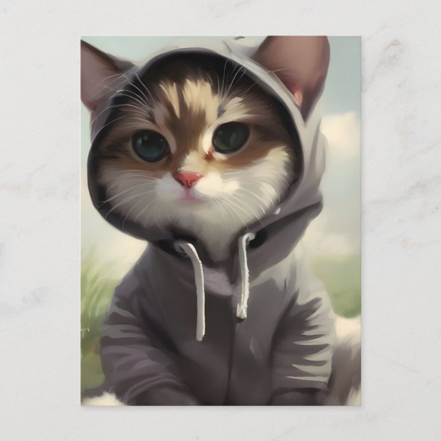 Cartão Postal Gatinho em um Capuz (Frente)