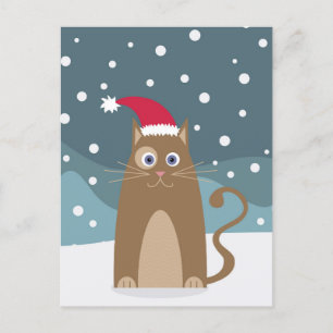 Cartão Postal Gatinho Engraçado de Natal em Neve