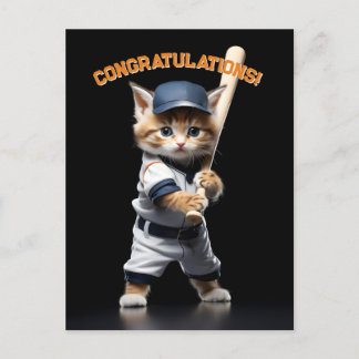 Cartão Postal Gatinho Estrela de Beisebol