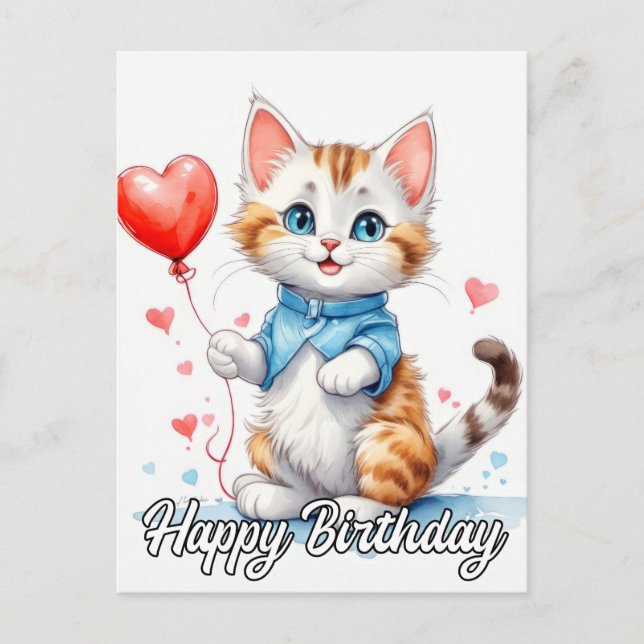 Cartão Postal Gatinho Felino Animal de Festa - Feliz Aniversário (Frente)