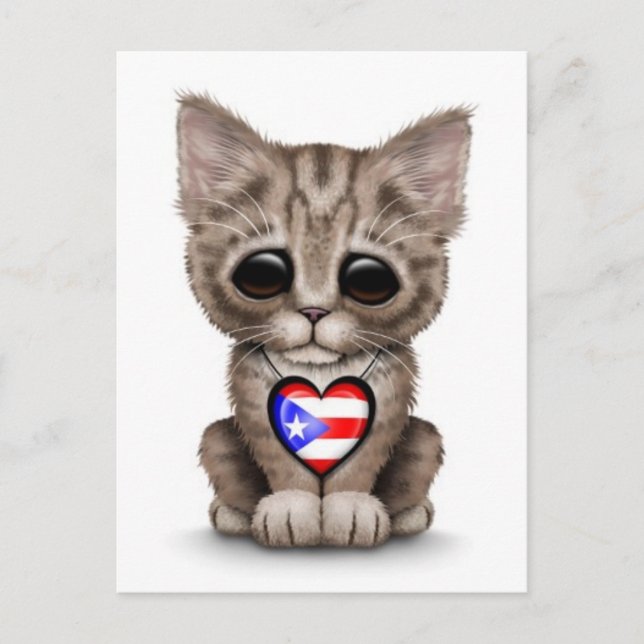 Cartão Postal Gatinho Fofinho com Coração da Bandeira de Porto R (Frente)