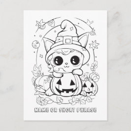 Cartão Postal Gatinho Fofo de Halloween Pinte Você Mesmo