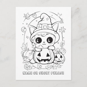 Cartão Postal Gatinho Fofo de Halloween Pinte Você Mesmo