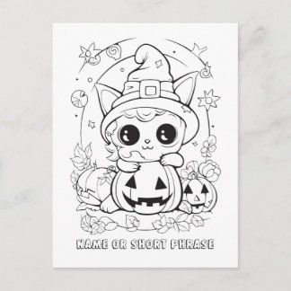 Cartão Postal Gatinho Fofo de Halloween Pinte Você Mesmo