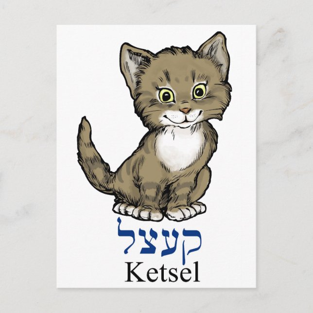 Cartão Postal gatinho fofo-"ketsel" em Yiddish (Frente)