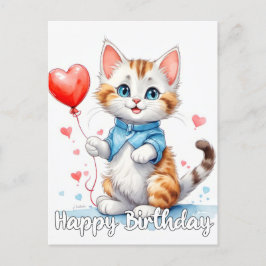 Cartão Postal Gatinho Gato Animal de Festa - Feliz Aniversário