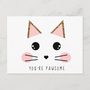 Cartão Postal Gatinho Gato Glitter Dourado