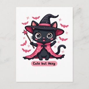 Cartão Postal Gatinho gótico em rosa doce, mas enfeitiçado Overs