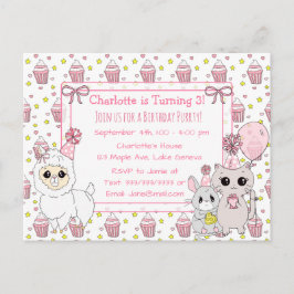 Cartão Postal Gatinho, Llama e Aniversário da Mouse