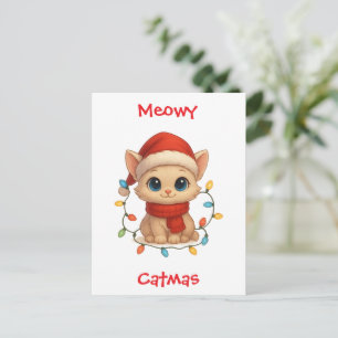 Cartão Postal Gatinho Meow Natal Feliz Natal Gato Divertido