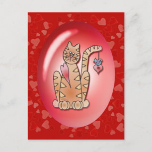 Cartão Postal GATINHO, PÁSSARO E CORAÇÕES por SHARON SHARPE