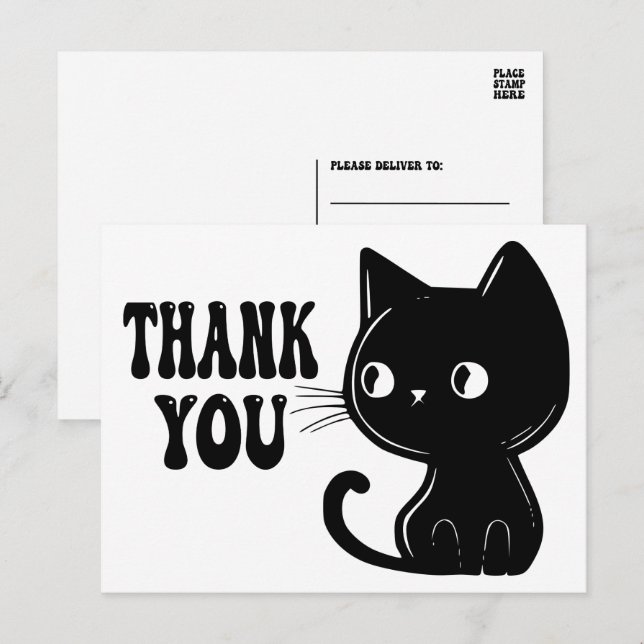 Cartão Postal Gatinho Preto Fofo Gatito Obrigado (Frente/Verso)