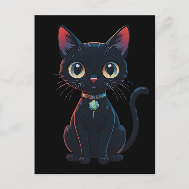 Cartão Postal Gatinho Preto Pouco Assustador (Frente)