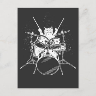 Cartão Postal Gatinho Punk Rockstar Gato Baterista Tocando Pos