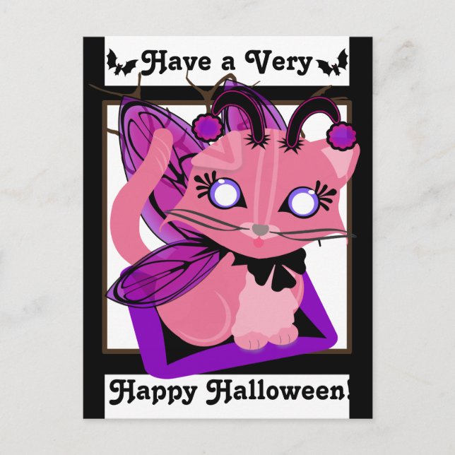 Cartão Postal Gatinho Rosie Toon Fairy Kitten B&W EdgesPostcard (Frente)