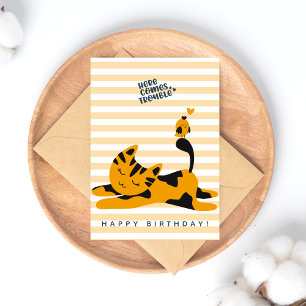 Cartão Postal Gatinho Ruivo Fofo - Aniversário de Crianças