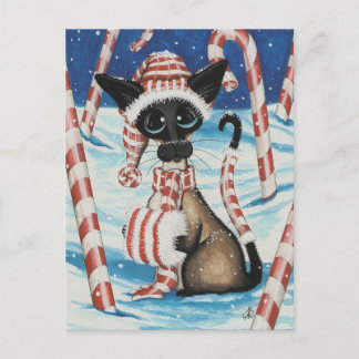 Cartão Postal Gatinho Siamese Candy Cane
