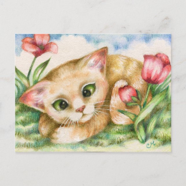 Cartão Postal Gatinho Tulip - Cartão-postal Cat Art (Frente)