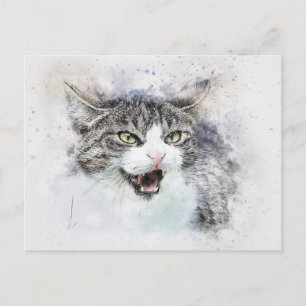 Cartão Postal Gatinho zangado ABSTRATO Watercolor